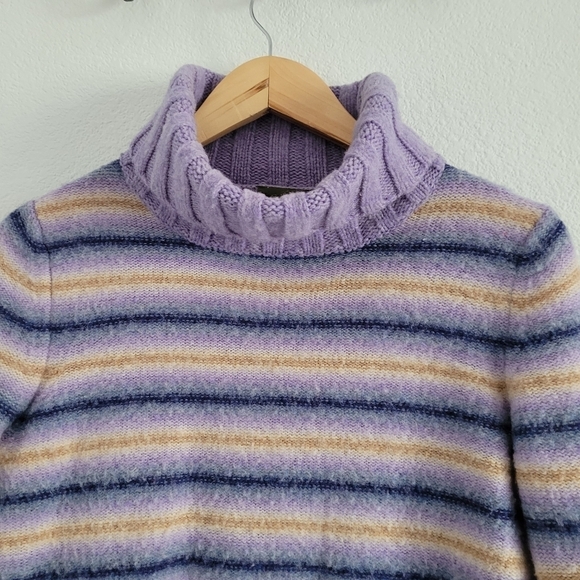 J.Crew 100% Wool purple stripped turtleneck sweater - Picture 3 of 8